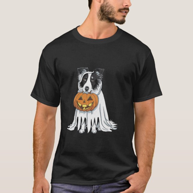 Gräns Collie Ghost Hund Halloween T Shirt (Framsida)