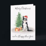 Gräns Collie God jul Santa Hund Helgkort<br><div class="desc">Skicka julhälsningar den här julhelgen med det här God jul-kollie-helgdag för gräns och matchande dekoder. Det här helgdag i gräns har en hund med vattenfärg i en tomhatt och träd. Anpassa med namn och med budskapet. Kristmas-kortet i gräns kommer att vara en favorit bland gräns kollie älskare, hundälskare och djur...</div>
