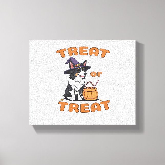 Gräns Collie Halloween Hund Costume ’Treat or Trea Canvastryck (Framsida)