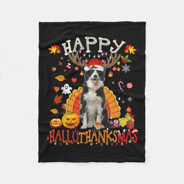 Gräns Collie Halloween jul Hund Lycklig Hallot Fleecefilt (Framsidan)
