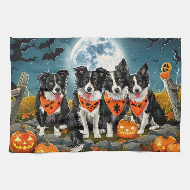 Gräns Collie Halloween Spooky Kökshandduk (Horisontell)