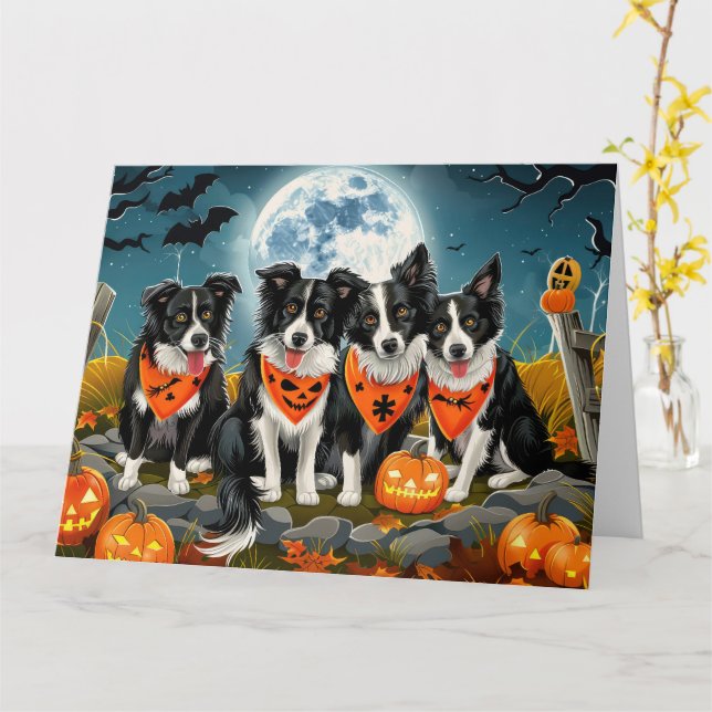 Gräns Collie Halloween Spooky Kort (Gul blomma)