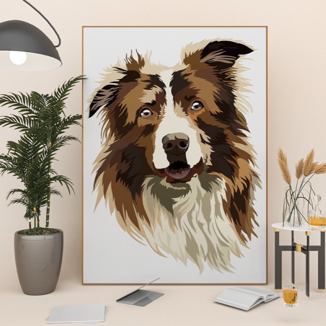 Gräns Collie Hand-Pavisserligen Illustration Poster (Skapare uppladdad)