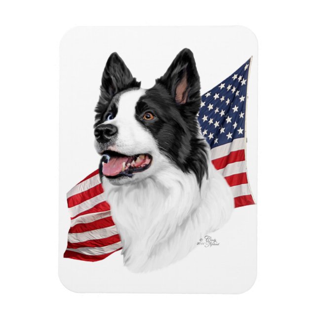 Gräns Collie head med Flagga magnet (Vertikal)