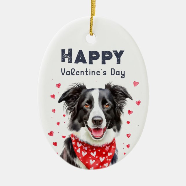 Gräns Collie Heart Bandana Valentines Dag Foto Julgransprydnad Keramik (Framsidan)