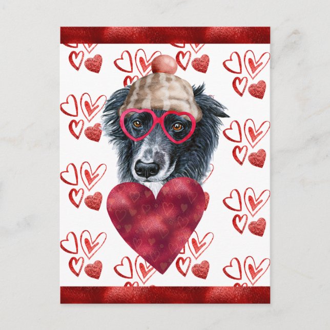 Gräns Collie Hearts Hund älskare Valentine Gift Helg Vykort (Framsida)