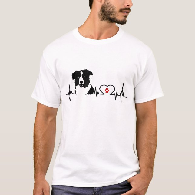 Gräns Collie Heartslag Heart Line Gift Idea T Shirt (Framsida)