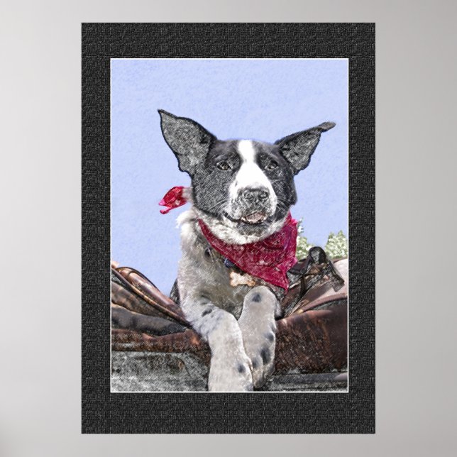Gräns Collie Heeler Mix Hund Sketch Art Poster (Framsidan)