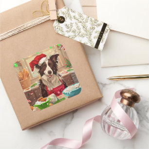 Gräns Collie Helgdag Baking: God jul Fyrkantigt Klistermärke