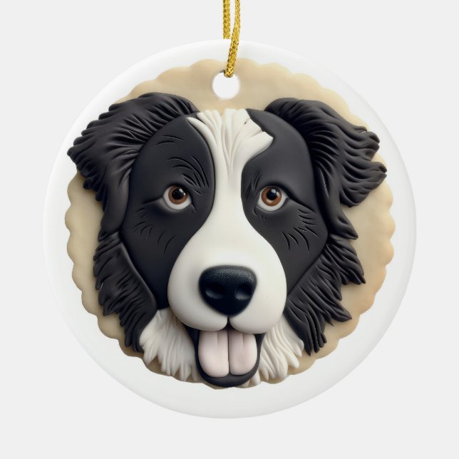 Gräns Collie Hund 3D Inspired Julgransprydnad Keramik (Framsidan)