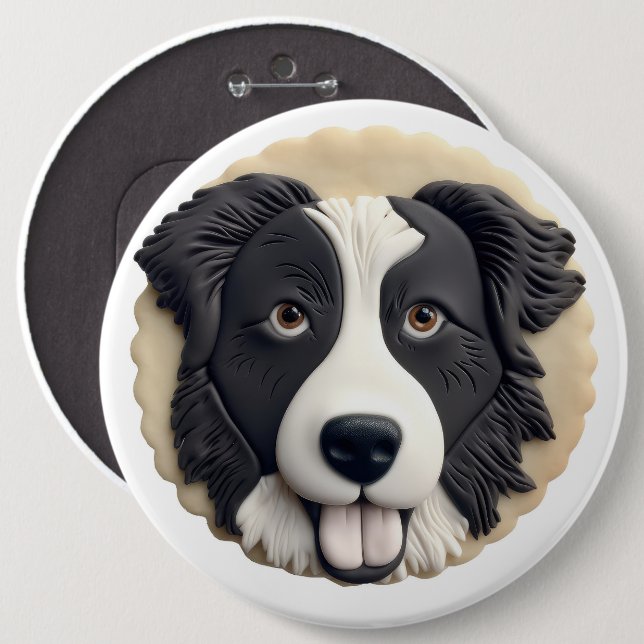 Gräns Collie Hund 3D Inspired Knapp (Framsida & baksida)