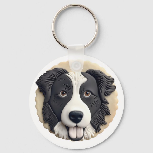 Gräns Collie Hund 3D Inspired Nyckelring (Framsida)