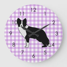 Gräns Collie Hund Abstrakt Illustration Gingham Stor Klocka
