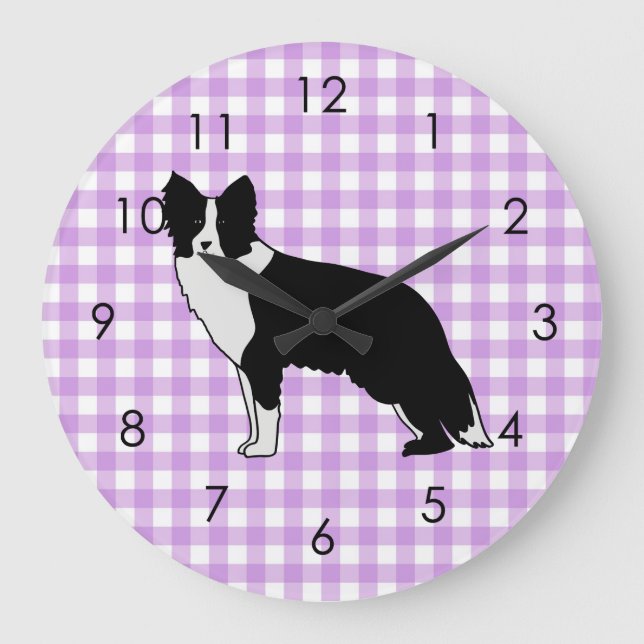 Gräns Collie Hund Abstrakt Illustration Gingham Stor Klocka (Framsida)