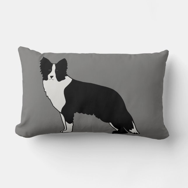 Gräns Collie Hund Abstrakt Illustration Grått Lumbarkudde (Framsida)