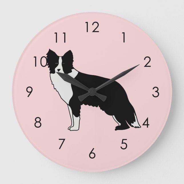 Gräns Collie Hund Abstrakt Illustration Rosa Stor Klocka (Framsida)