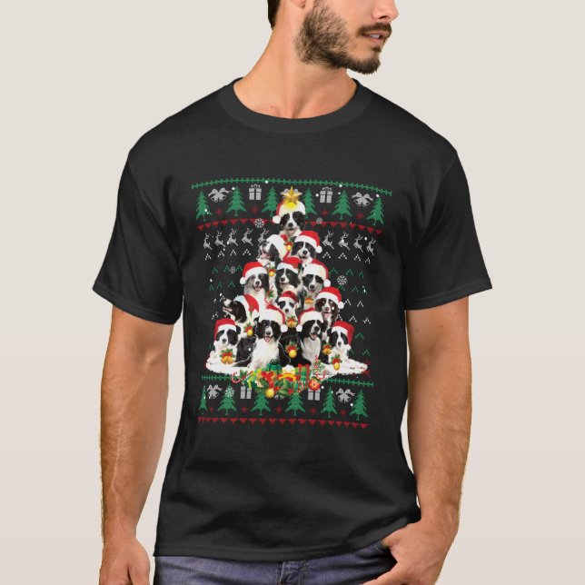 Gräns Collie Hund älskare ger Ugly Sweater Julafto T Shirt (Framsida)