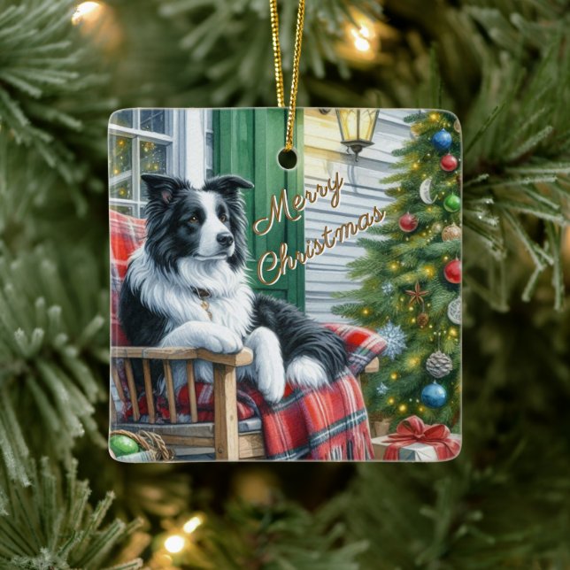 Gräns Collie Hund älskare julklapp Ornament (Träd)