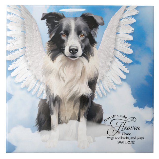 Gräns Collie Hund Angel Anpassningsbar Pet Memoria Kakelplatta (Framsidan)