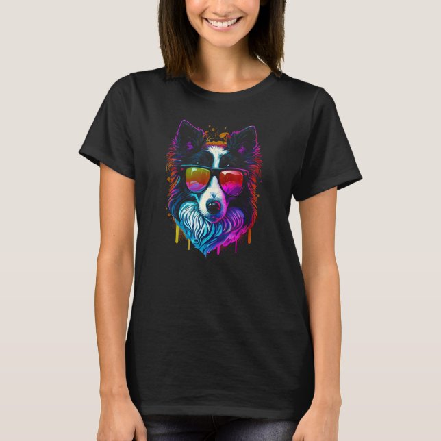 Gräns Collie hund art Gräns Collie T Shirt (Framsida)