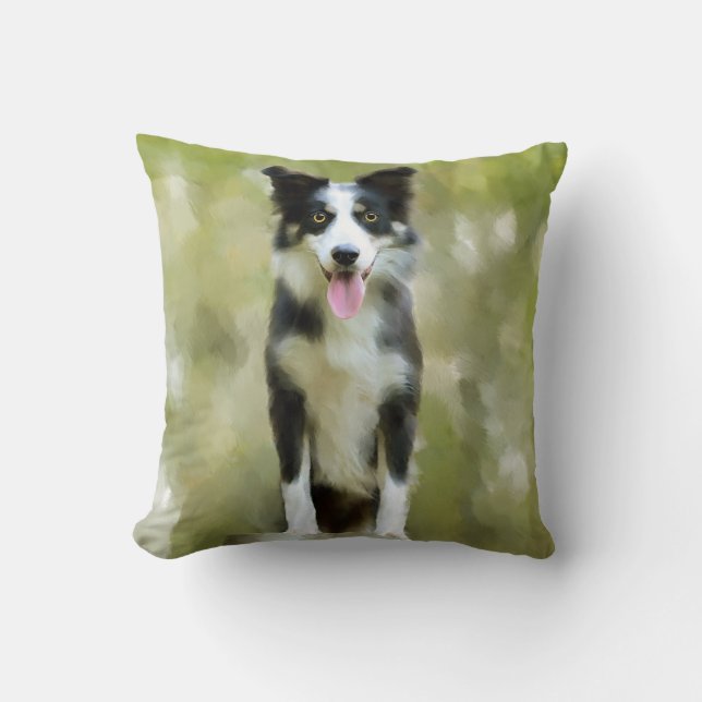 Gräns Collie Hund Art Porträtt Kudde (Framsida)