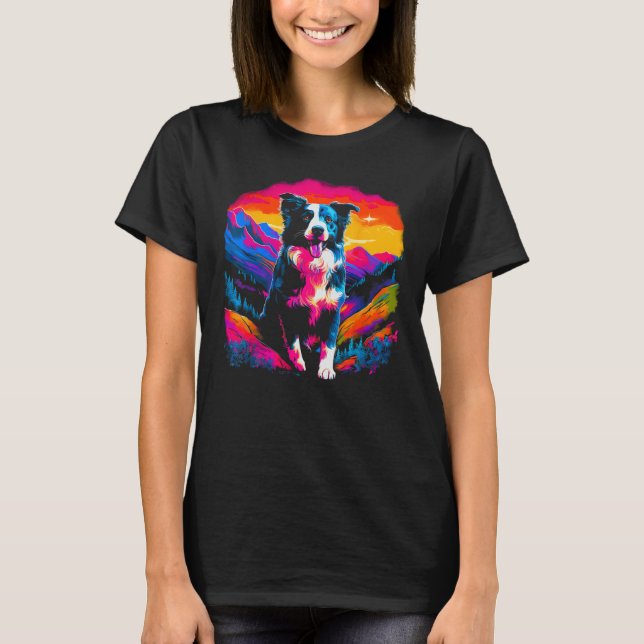 Gräns Collie Hund Artist T Shirt (Framsida)