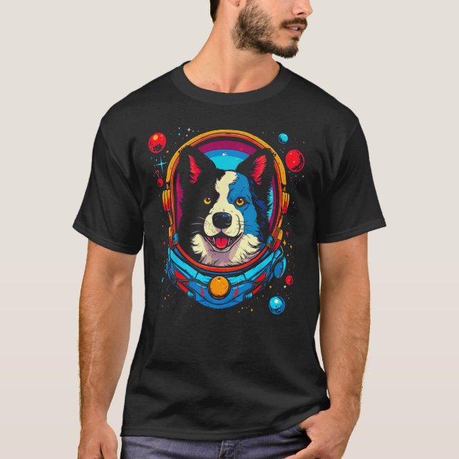 Gräns Collie Hund Astronaut T Shirt (Framsida)
