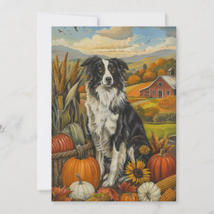 Gräns Collie Hund Autumn Harvest Thanksgiving Julkort