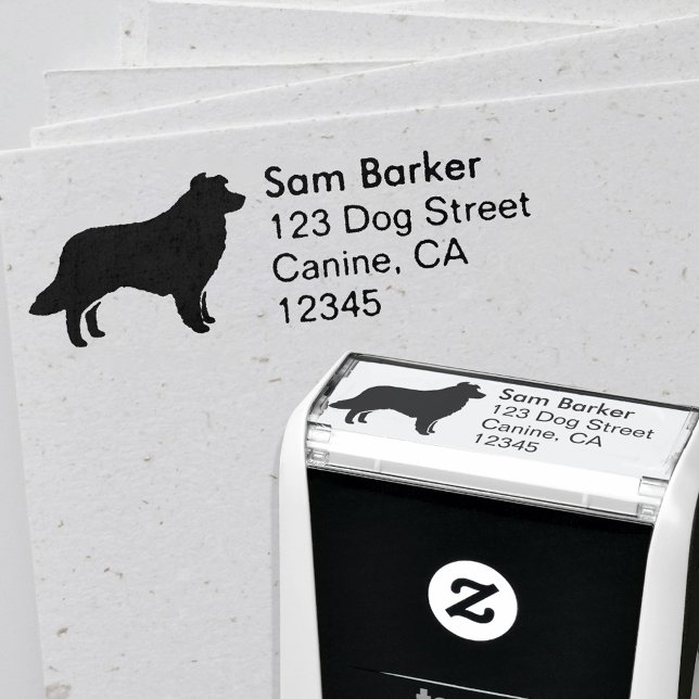 Gräns Collie Hund aveln Silhouette Returadress Självfärgande Stämpel (Skapare uppladdad)