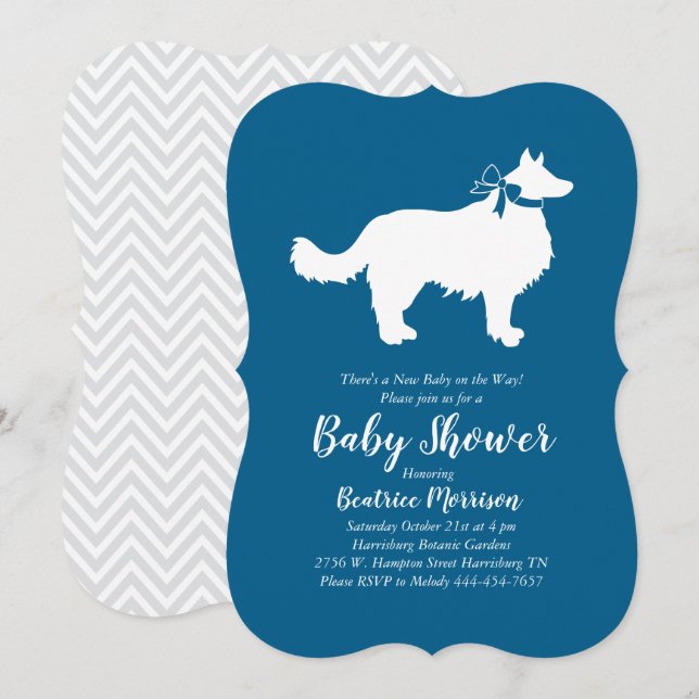 Gräns Collie Hund Baby Shower Blue Boy Inbjudningar (Fram/baksida)