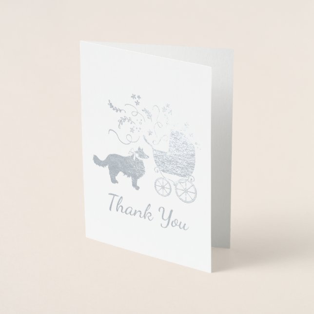 Gräns Collie Hund Baby Shower Puppy Grått Folierat Kort (Framsida)