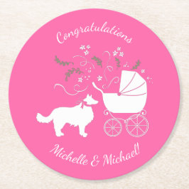 Gräns Collie Hund Baby Shower Puppy Rosa Girl Girl Underlägg Papper Rund