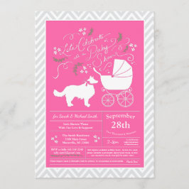 Gräns Collie Hund Baby Shower Rosa Girl Girl Girl Inbjudningar