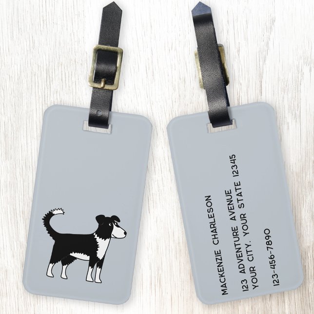 Gräns Collie Hund Bagagebricka (Fun Welsh Border Collie Sheepdog dog personalized luggage tag)