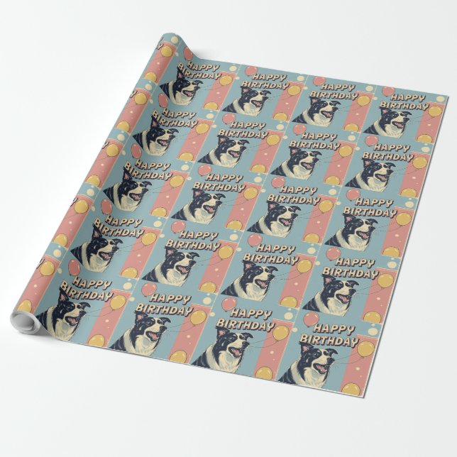 Gräns Collie Hund Colorful Presentpapper (Utrullad)