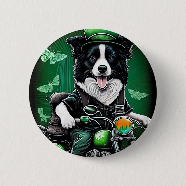 Gräns Collie Hund Driving Bike St. Patrick's Day Knapp (Framsida)