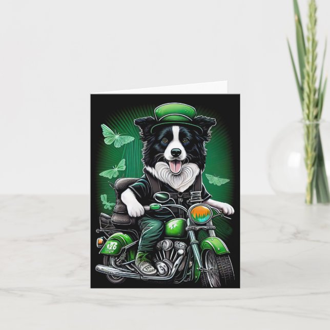 Gräns Collie Hund Driving Bike St. Patrick's Day Kort (Framsida)