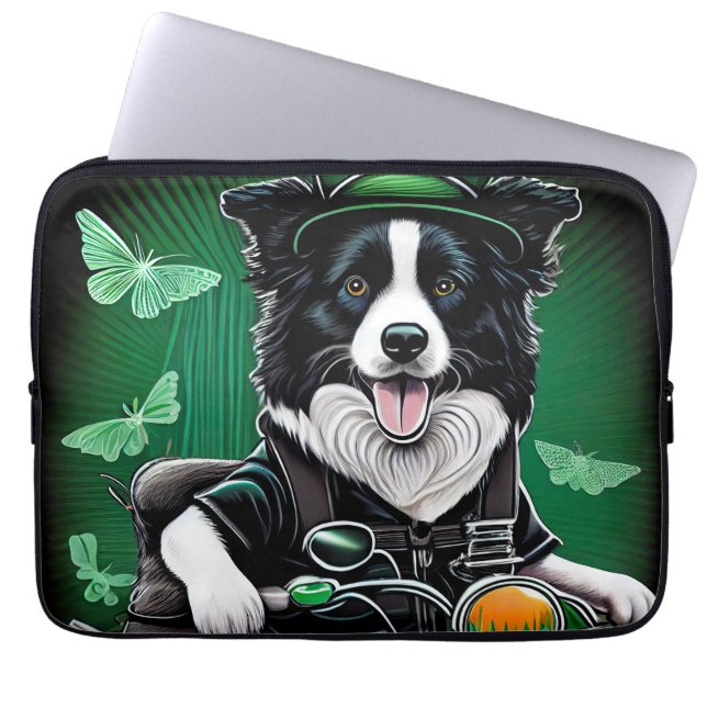 Gräns Collie Hund Driving Bike St. Patrick's Day Laptop Fodral (Framsidan)
