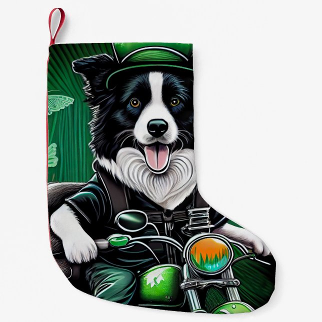 Gräns Collie Hund Driving Bike St. Patrick's Day Liten Julstrumpa (Framsidan)