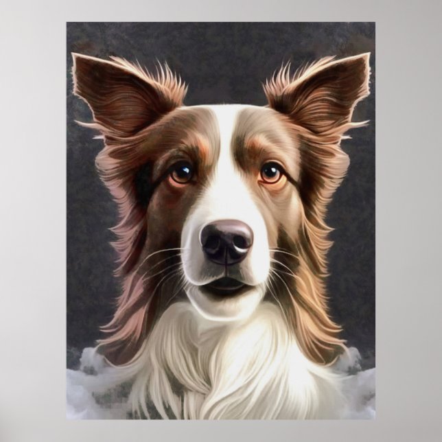Gräns Collie Hund Fine Art Pet Porträtt Poster (Framsidan)
