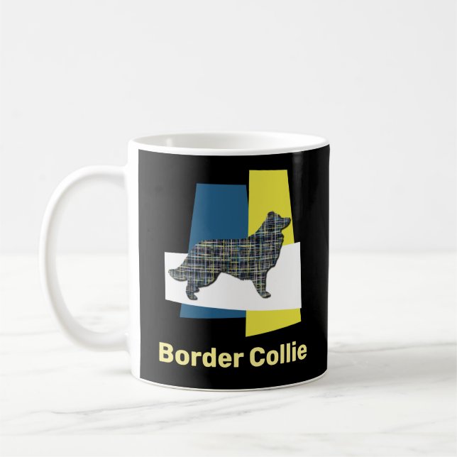 Gräns Collie Hund Gult & Black Grid Abstrakt Kaffemugg (Vänster)