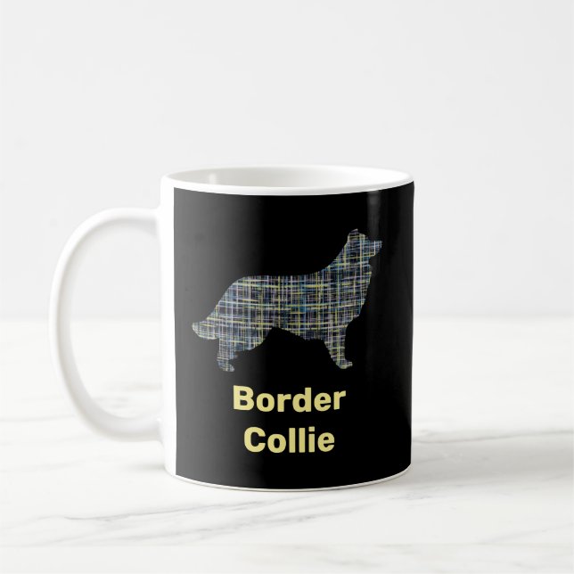 Gräns Collie Hund Gult & Black Grid Line Kaffemugg (Vänster)