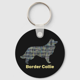 Gräns Collie Hund Gult & Black Grid Line Nyckelring