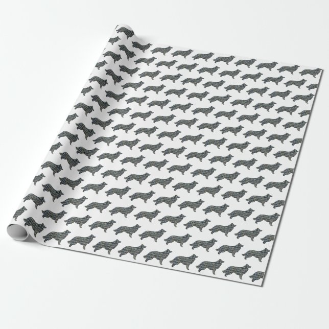 Gräns Collie Hund Gult & Black Grid Line White Presentpapper (Utrullad)