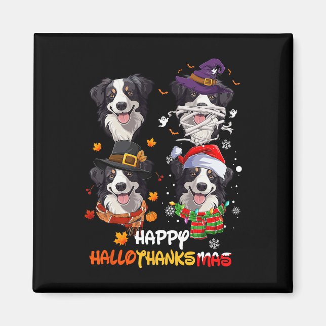 Gräns Collie Hund Hallothanksmas Halloween Thanksg Magnet (Framsidan)