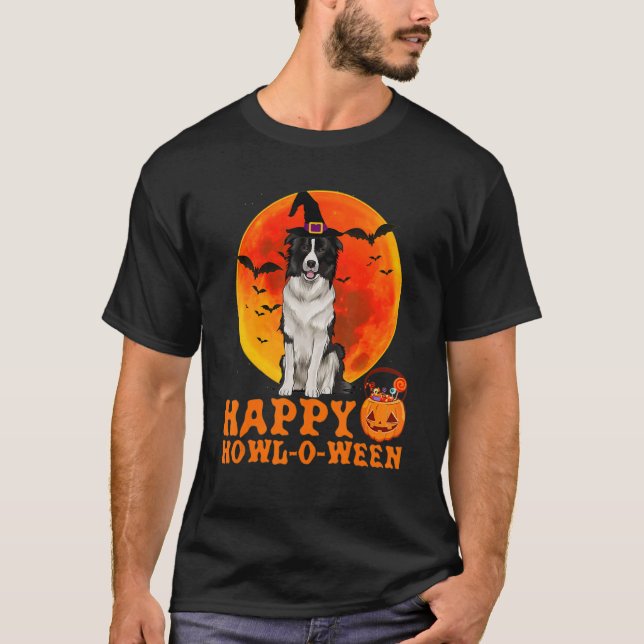Gräns Collie Hund Halloween Lycklig Howl O Ween Do T Shirt (Framsida)