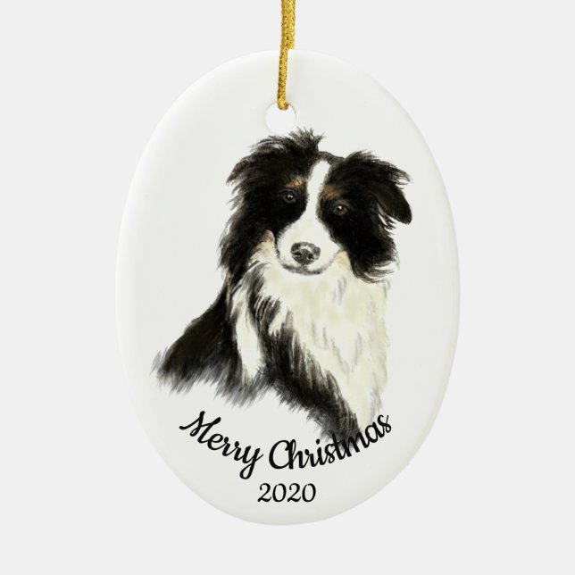 Gräns Collie Hund, högtidlig jul Julgransprydnad Keramik (Framsidan)