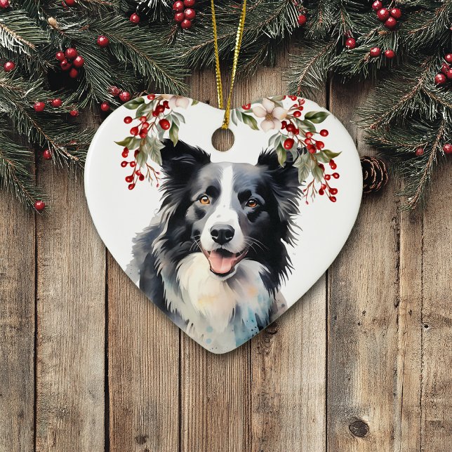 Gräns Collie Hund Holly Berry jul Julgransprydnad Keramik (Skapare uppladdad)