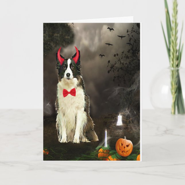 Gräns Collie Hund i Halloween Costume Kort (Framsida)