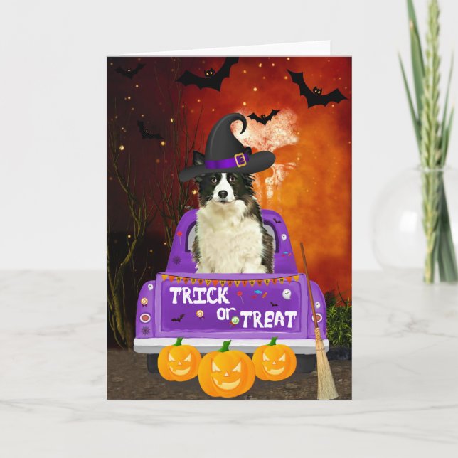 Gräns Collie Hund i Halloween Lastbil Kort (Framsida)